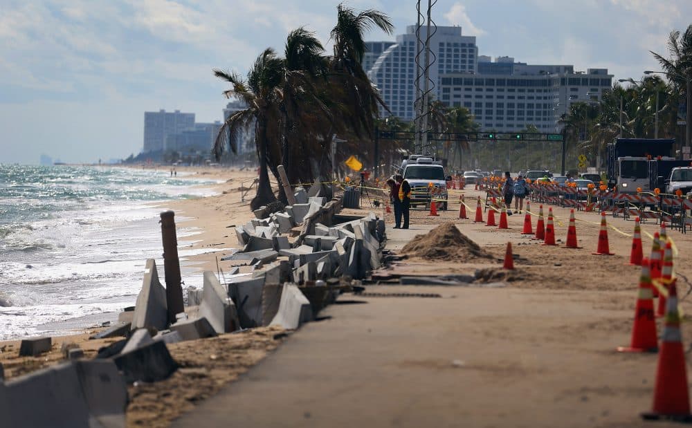 Cones mark off the damage caused by beach erosion along route A-1-A, making parts of it impassable to vehicles on Nov. 27, 2012, in Fort Lauderdale, Fla. (Joe Raedle/Getty Images)