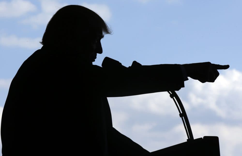 President Trump addresses U.S. military troops and their families at the Sigonella Naval Air Station, in Sigonella, Italy, Saturday, May 27, 2017. (Luca Bruno/AP)