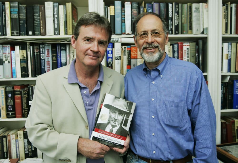 Co-authors Kai Bird , left, and Martin J. Sherwin, hold a copy of the book they wrote &quot;American Prometheus: The Triumph and Tragedy of J. Robert Oppenheimer&quot; Monday, April 17, 2006, in Washington. Bird and Sherwin, have won the 2006 Pulitzer Prize for biography for &quot;American Prometheus: The Triumph and Tragedy of J. Robert Oppenheimer.&quot; (AP Photo/Manuel Balce Ceneta)