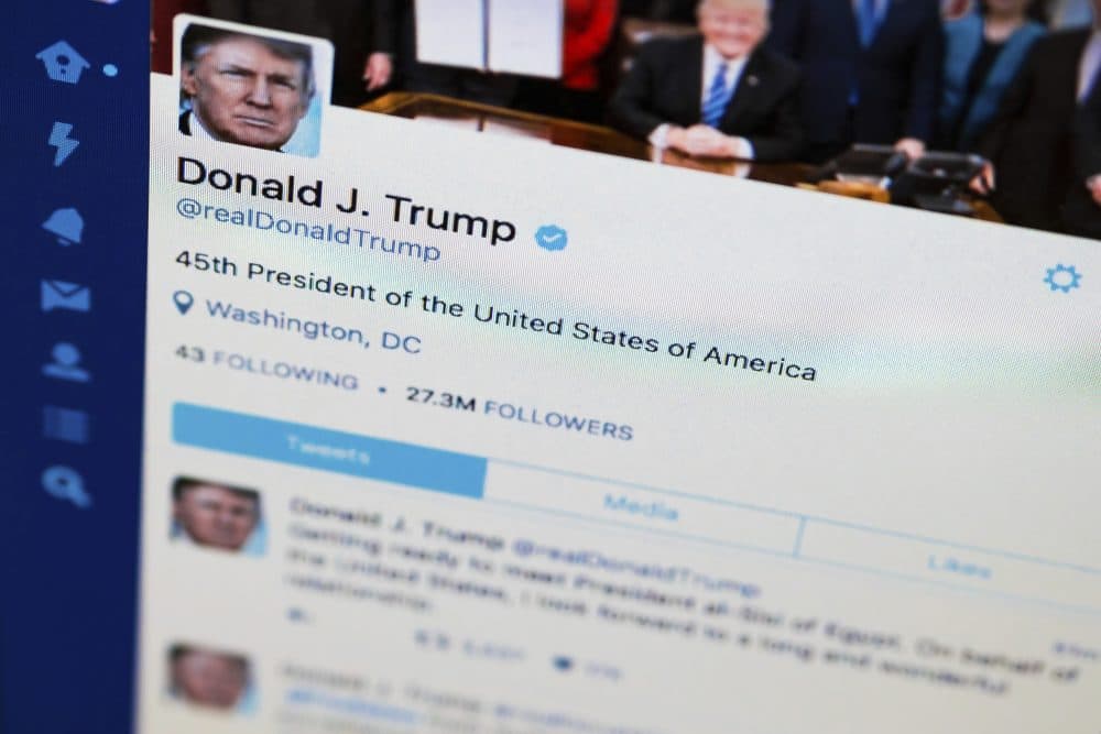 President Donald Trump's tweeter feed is photographed on a computer screen in Washington, Monday. April 3, 2017. (J. David Ake/ AP)