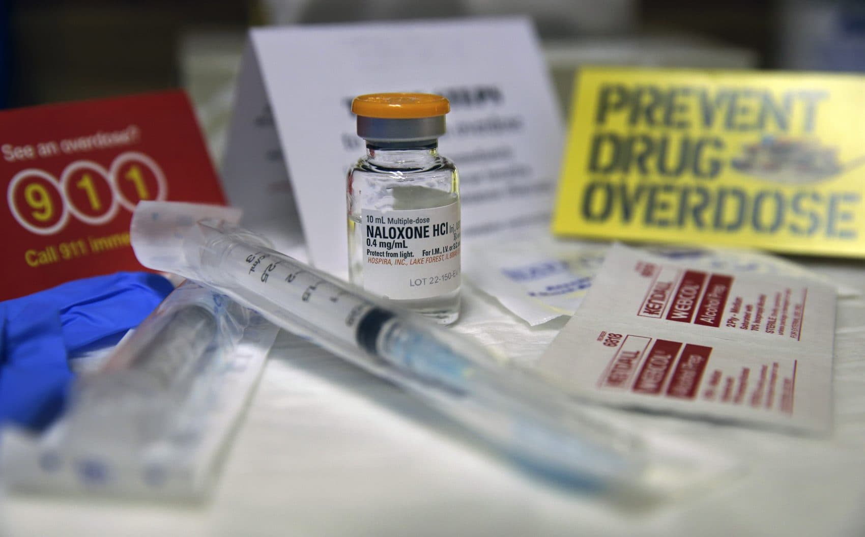 A kit with naloxone, also known by its brand name Narcan, is displayed at the South Jersey AIDS Alliance in Atlantic City, N.J. on Feb. 19, 2014. (Mel Evans/AP)
