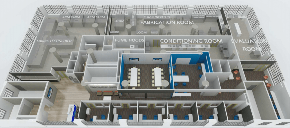 Floor plans for the fabric discovery center at the University of Massachusetts Lowell. (Courtesy UMass Lowell)