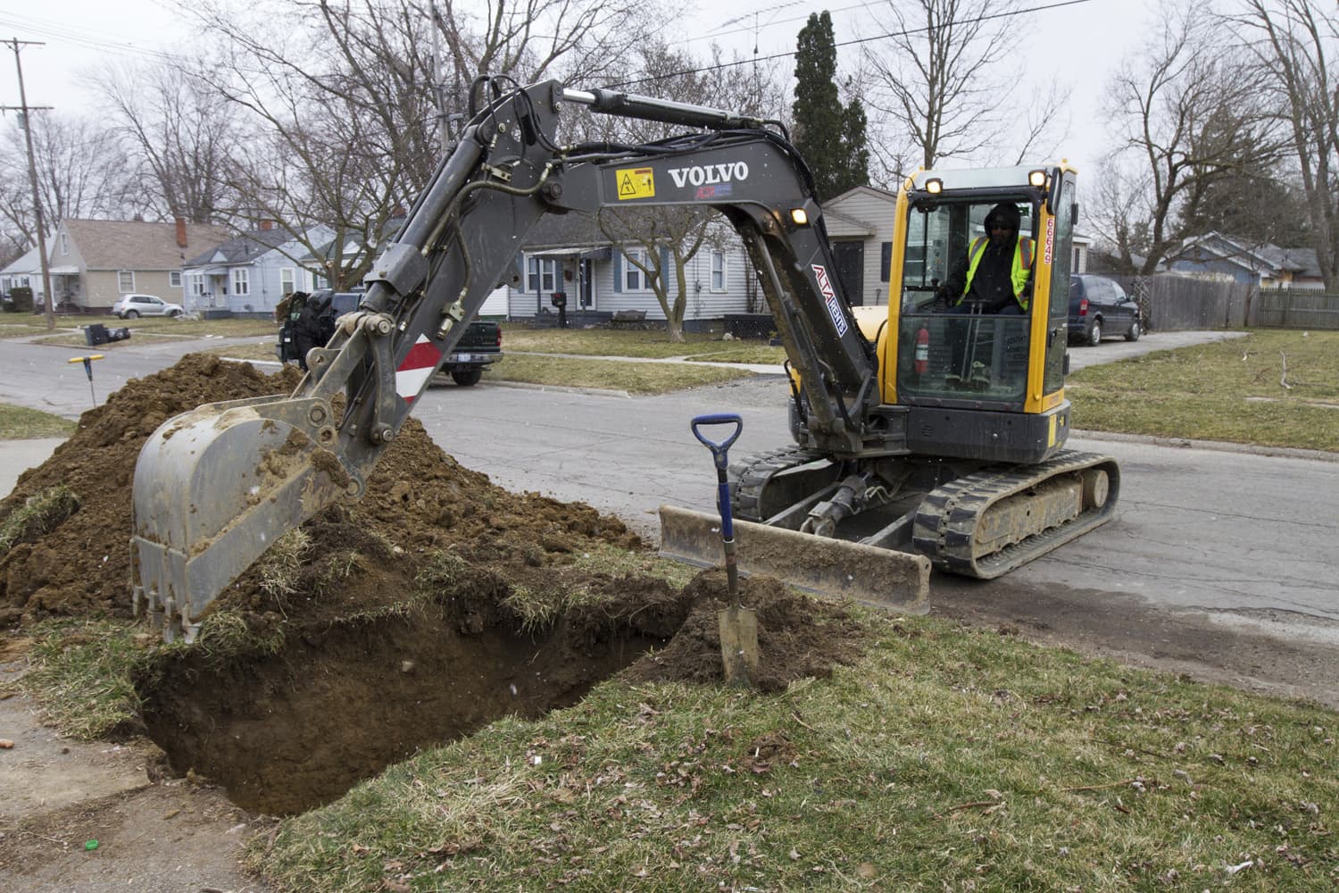 In a photo from March 10, 2017, work continues on the water replacement lines in Flint, Mich. (Chris Ehrmann/AP)