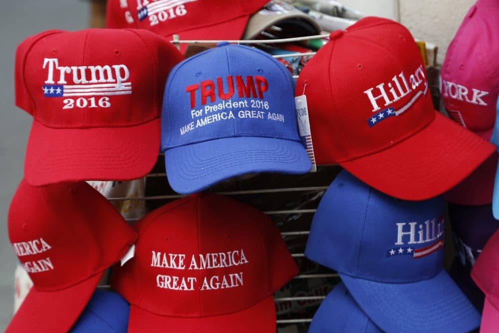 After all, we have at least three and a half more years of this administration, and that’s a lot of tweets, write Jason Jay and Gabriel Grant. Pictured: Hats displaying support for presidential candidates Donald Trump and Hillary Clinton in August 2016. (Mark Lennihan/AP)