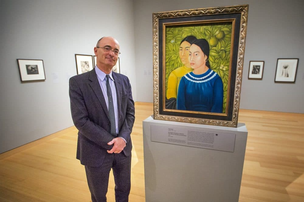 MFA director Matthew Teitelbaum with Frida Kahlo’s &quot;Dos Mujeres&quot;, which was brought to the museum last summer. (Jesse Costa/WBUR)