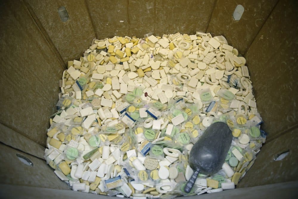 A box of used bars of soap ready to be ground up are seen at Clean the World in Las Vegas. (John Locher/AP)