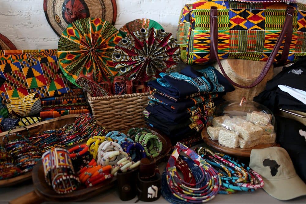 Goods for sale at Black Market from the Dorchester-based retail company Diaspora Africa (Hadley Green for WBUR)