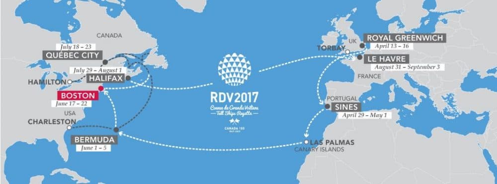 Transcontinental route of the regatta (Courtesy Sail Boston)