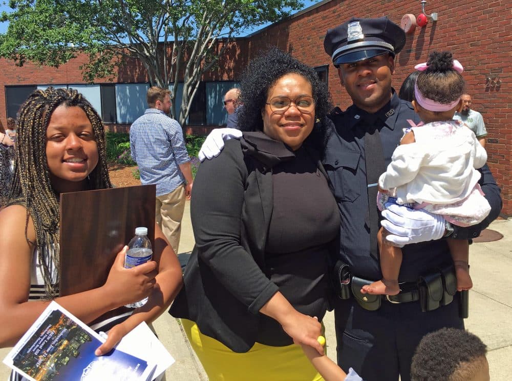 Tyraun Barboza is one of 56 new Boston Police recruits who graduated from the Boston Police Training Academy Wednesday. (Delores Handy/WBUR)