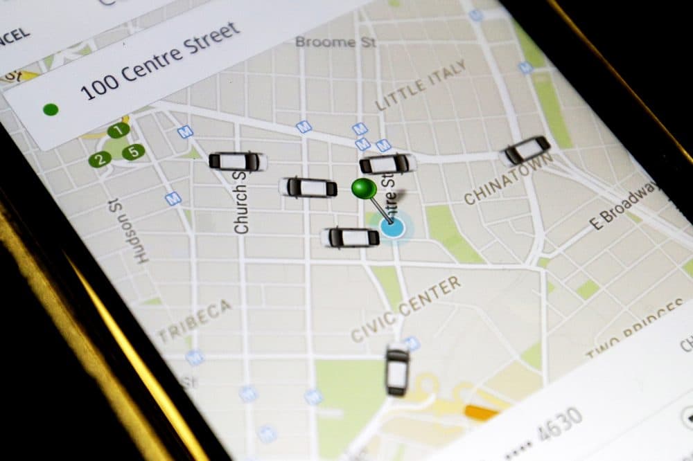 Uber says in-app tipping should be available to all drivers in the U.S. by the end of July. Pictured: The Uber app displays cars available for a pick up in New York. (Mary Altaffer/AP)