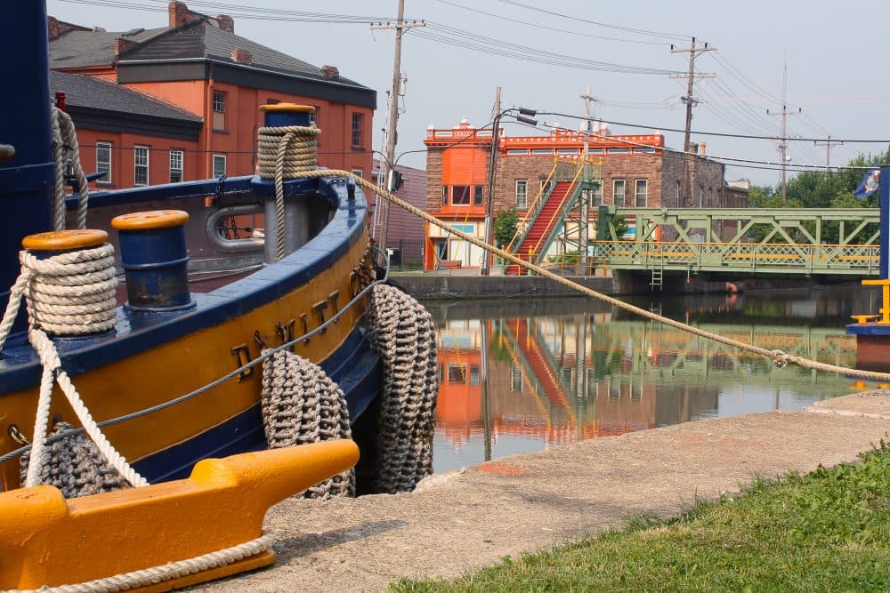 Tugboat and lift bridge on the Erie Canal in Albion, N.Y. (Stephen Drew)