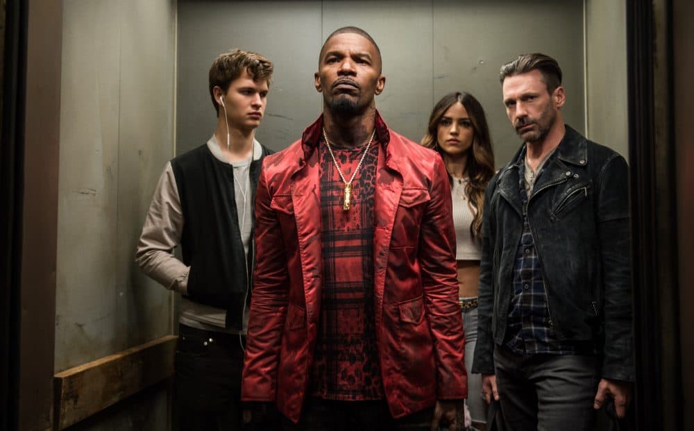 &quot;Baby Driver's cast Baby (Ansel Egort), Bats (Jamie Foxx), Darling (Eiza Gonzalez) and Buddy (Jon Hamm). (Courtesy Sony)