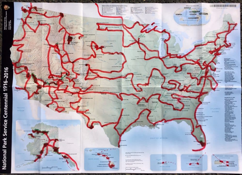 Meyer's planned route to all 417 national park sites. (Courtesy Mikah Meyer)