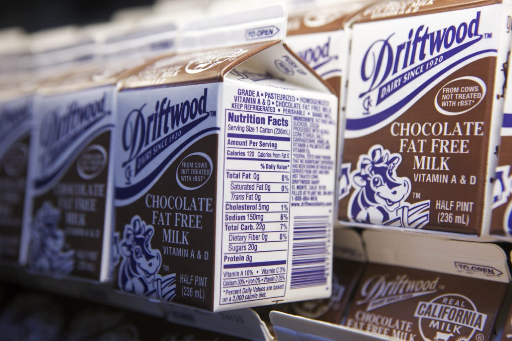 In this photo taken Tuesday, May 3, 2011, chocolate milk cartons are seen at the Belmont Senior High cafeteria in Los Angeles. (Damian Dovarganes/AP)
