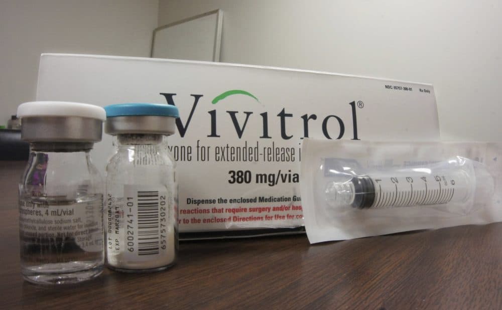 This Oct. 19, 2016 photo taken at Family Guidance Center, an addiction treatment center in Illinois, shows the packaging of Vivitrol, a monthly injection used to prevent relapse in opioid abusers. (Carla K. Johnson/AP)
