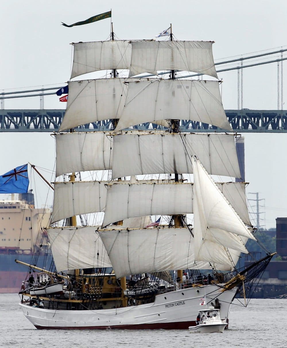 The Picton Castle sails up the Delaware River between Camden, N.J. and Philadelphia during a 2015 tall ships parade. (Matt Slocum/AP)