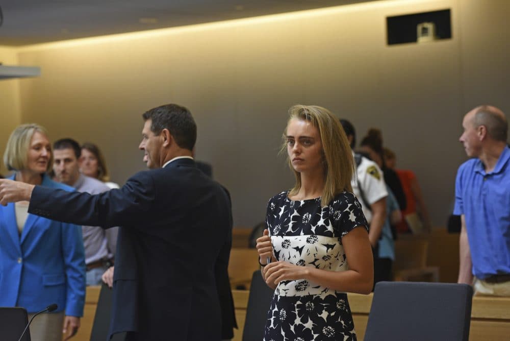 Michelle Carter is seen in a Taunton courtroom Monday. (Faith Ninivaggi/The Boston Herald via AP, Pool)
