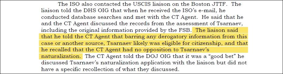 Excerpt from &quot;Unclassified Summary of Information Handling and Sharing Prior to the [bombings],&quot; prepared by federal agency inspectors general and released April 2014
