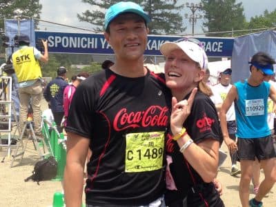 Vanessa Oshima and her husband Yasu at a road race in Japan. (Courtesy)