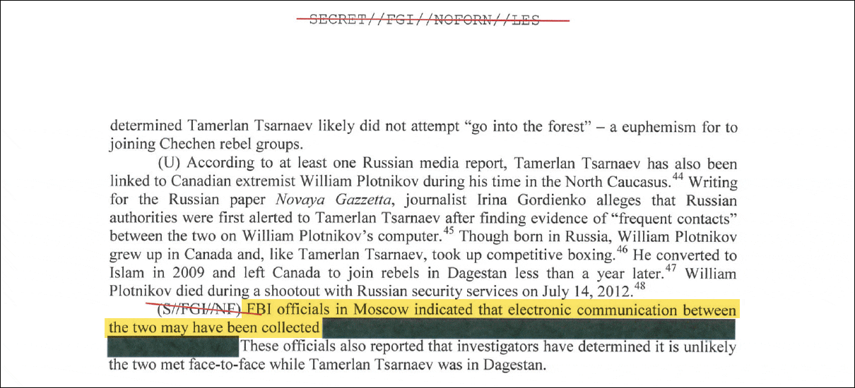 Excerpt from "The Road to Boston: Counterterrorism Challenges and Lessons from the Marathon Bombings," House Homeland Security Committee Report, March 2014