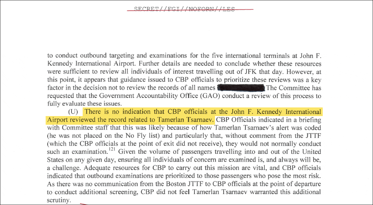 Excerpt from "The Road to Boston: Counterterrorism Challenges and Lessons from the Barathon Bombings," House Homeland Security Committee Report, March 2014.