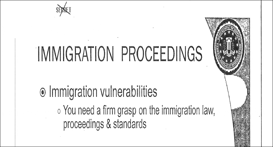 Excerpt of a 2012 FBI training document PowerPoint, obtained by the ACLU