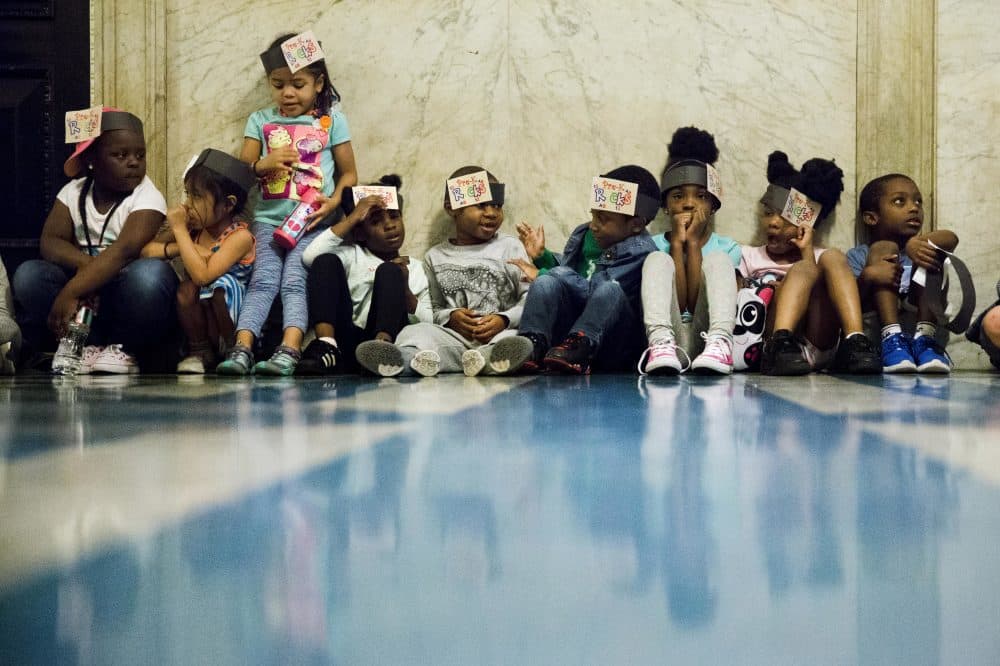 Children gather in support of a proposed sugary drink tax in the corridors of City Hall in Philadelphia, Wednesday, June 8, 2016. (Matt Rourke/AP)