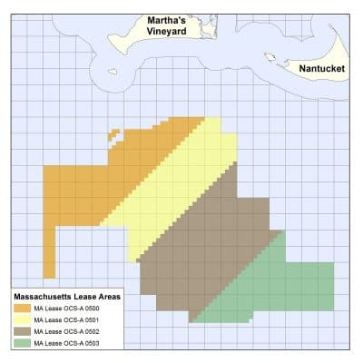 Areas off of Massachusetts available for lease (Courtesy Bureau of Energy Management)