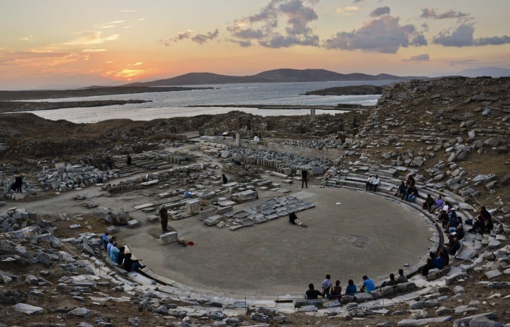 Actors perform during an ancient drama ''Hecuba, a Refugee'' at an ancient theater, on the tiny Aegean island of Delos, Greece in Sept. 2016. (Greek Culture Ministry/AP)