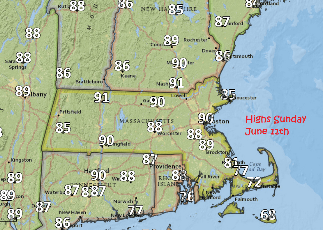 Temperatures by noon will already be in the 90s by noon Monday. (Dave Epstein/WBUR)