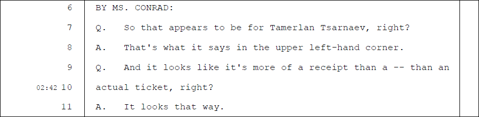 Excerpt of transcript from trial of Dzhokhar Tsarnaev
