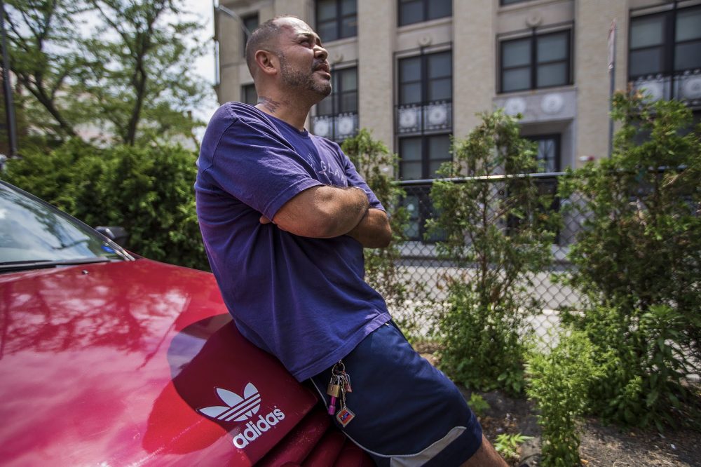 Jose, who’s 45 and lives out of his car, has been through detox and treatment four times. He was enthusiastic about the idea of a recovery campus. &quot;If this program’s available I would want to be one of the first ones to get in it,&quot; he said. (Jesse Costa/WBUR)