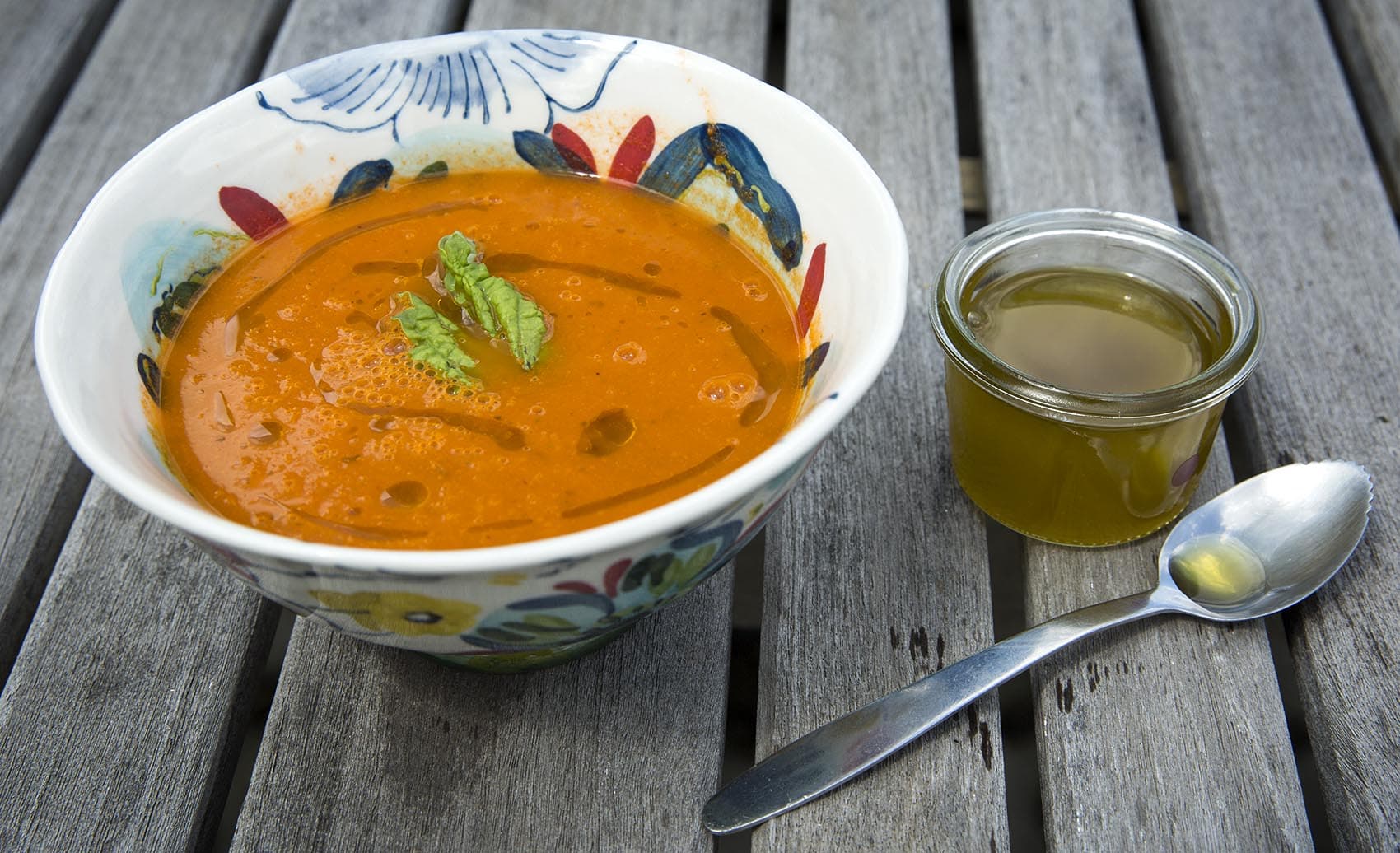 Kathy's summer tomato and basil soup. (Robin Lubbock/WBUR)