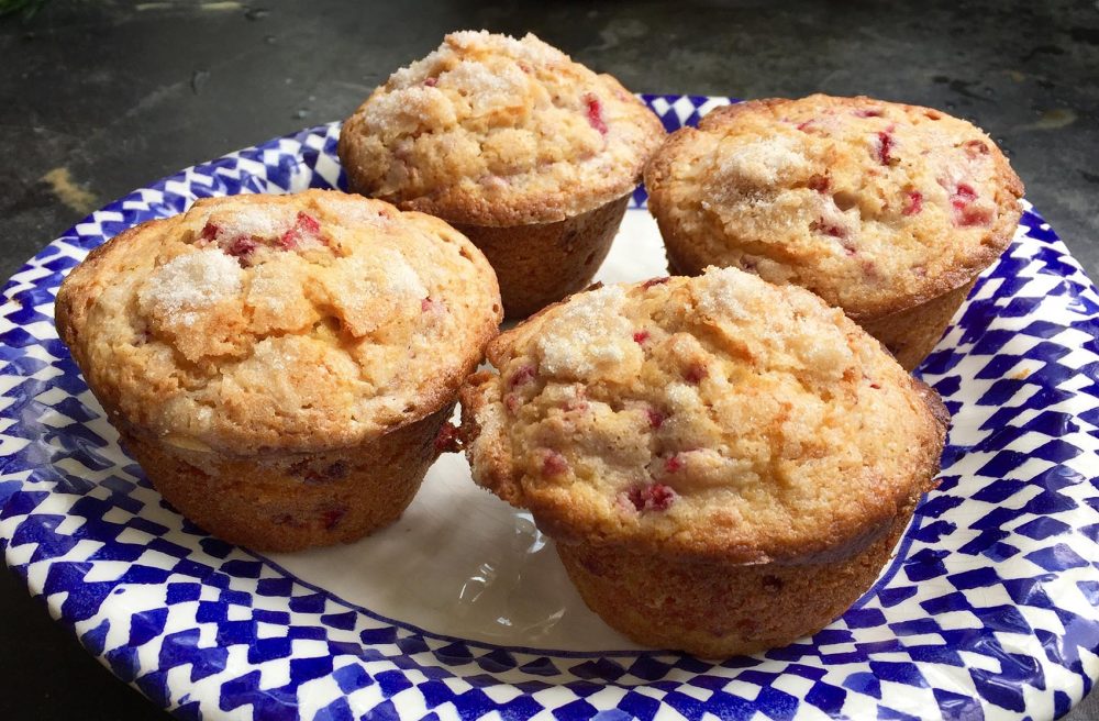 Kathy's raspberry-ginger muffins. (Kathy Gunst for Here &amp; Now)
