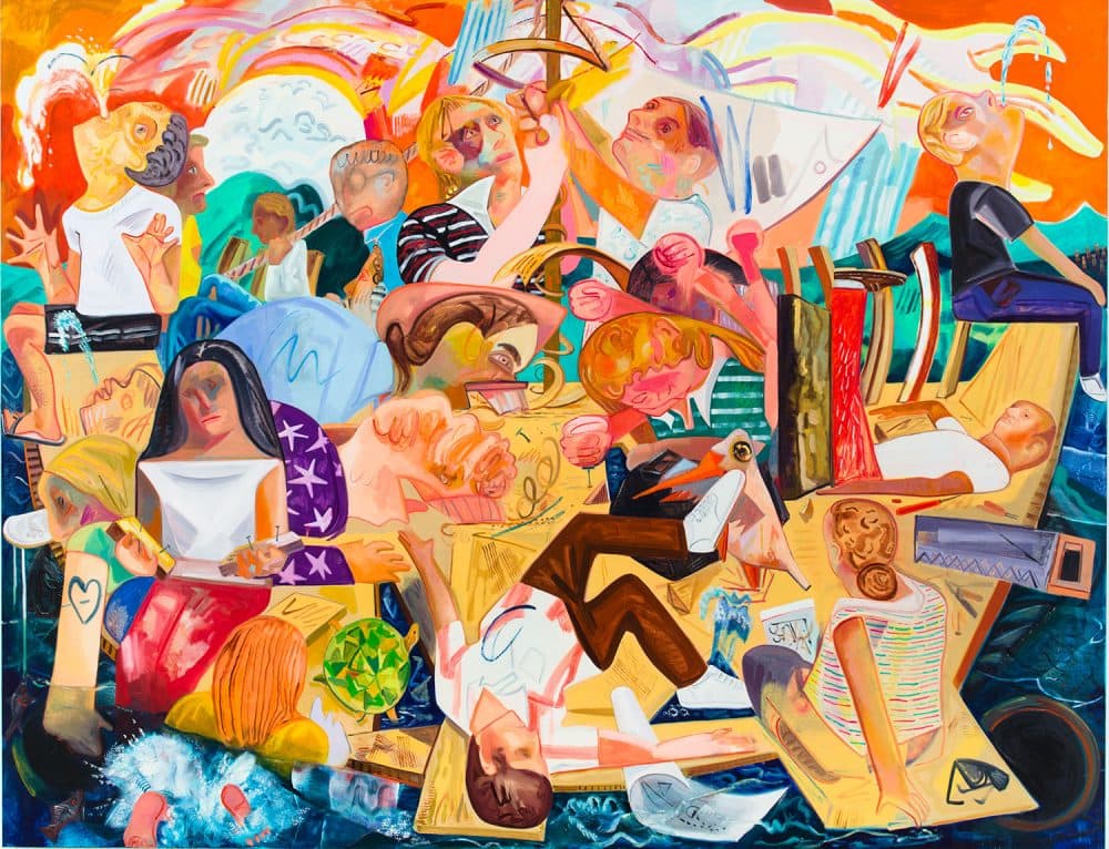 Dana Schutz's 2012 painting &quot;Building the Boat While Sailing,&quot; which is featured in her ICA exhibition. (Courtesy the artist and Petzel, New York. © Dana Schutz)