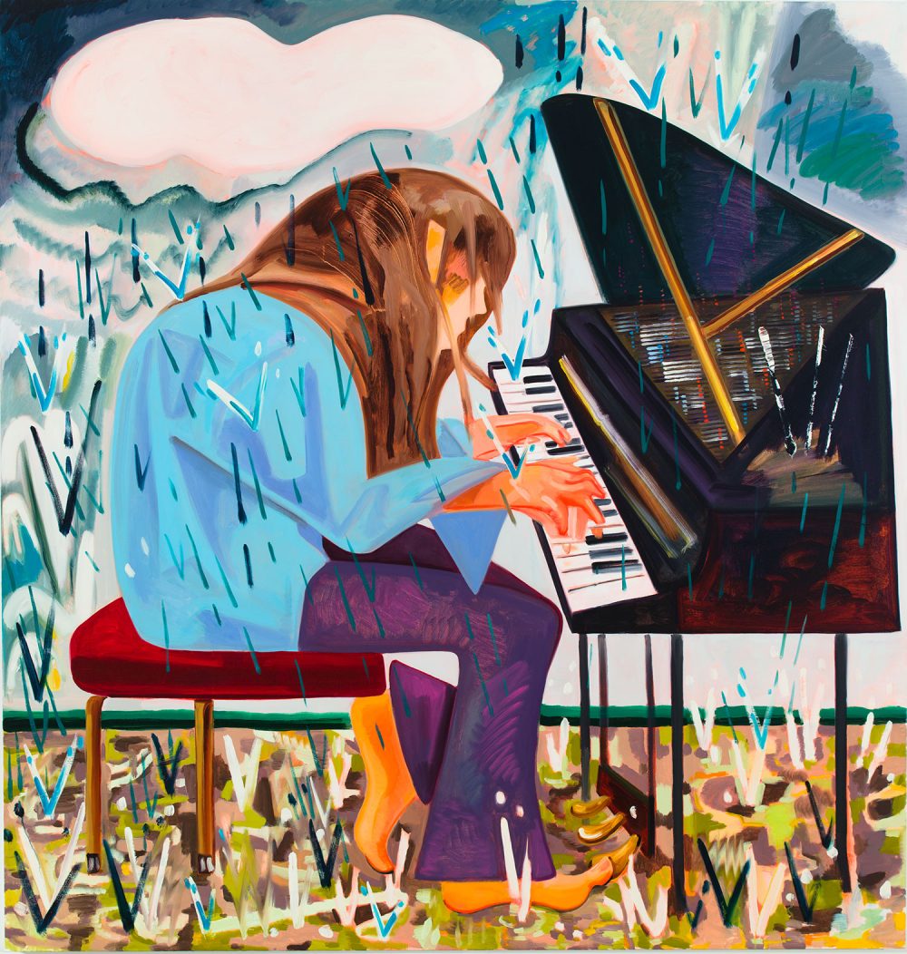 Dana Schutz's 2012 painting &quot;Piano in the Rain,&quot; which is featured in her ICA exhibition. (Courtesy the artist and Petzel, New York. © Dana Schutz)