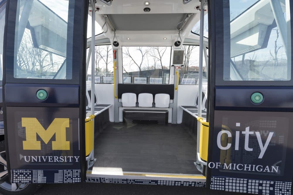 The driverless NAVYA Arma electric shuttle can carry up to 15 passengers. (Courtesy University of Michigan)