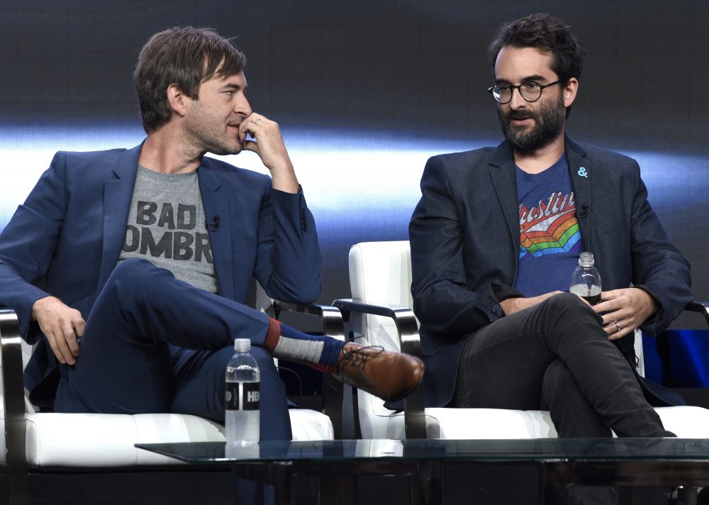 Creators and executive producers Mark Duplass, left, and Jay Duplass participate in the &quot;Room 104&quot; panel during the HBO Television Critics Association Summer Press Tour in Beverly Hills, Calif. (Chris Pizzello/Invision/AP)