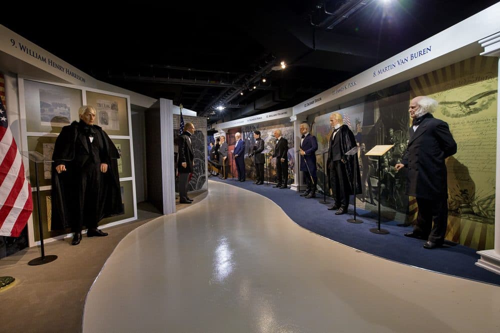 A hallway lined with 19th-century presidents. (Jesse Costa/WBUR)