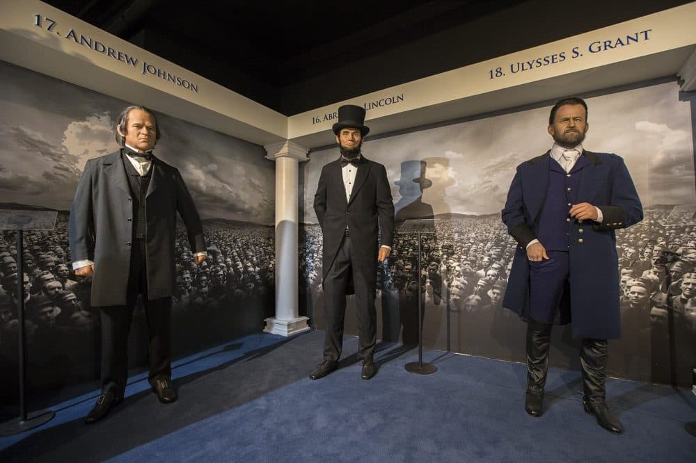 ... Abraham Lincoln, flanked by Andrew Johnson and Ulysses S. Grant ... (Jesse Costa/WBUR)
