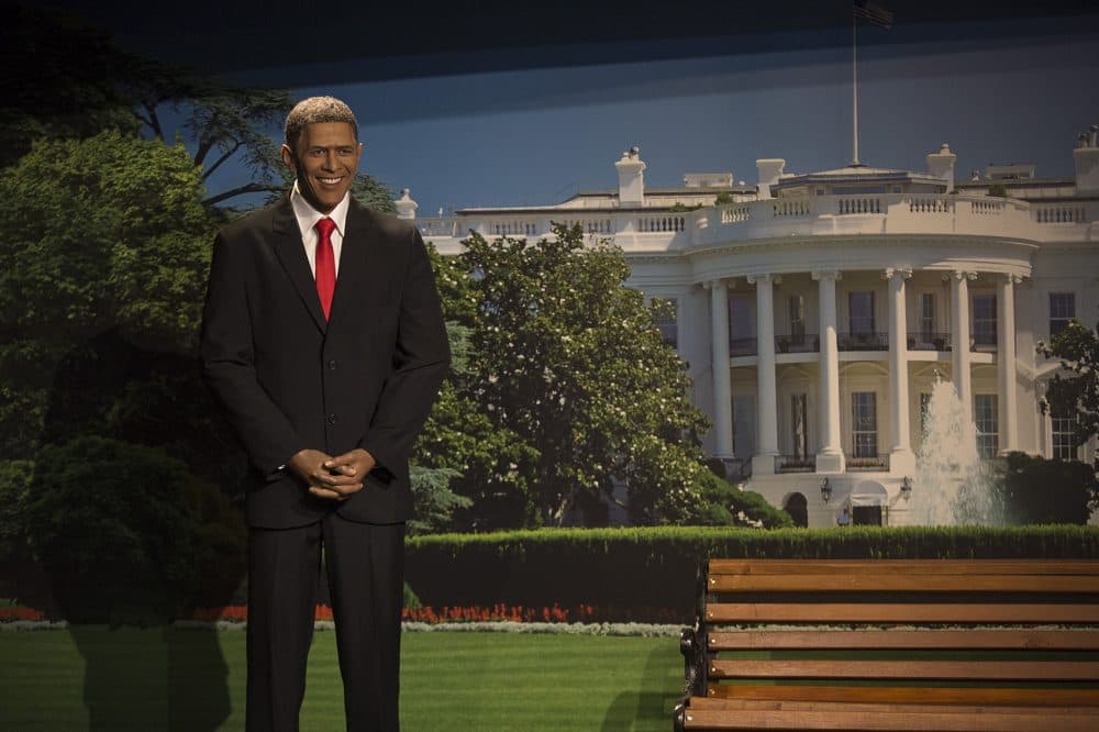 President Obama's wax figure stands on the White House lawn at the Dreamland Wax Museum. (Jesse Costa/WBUR)