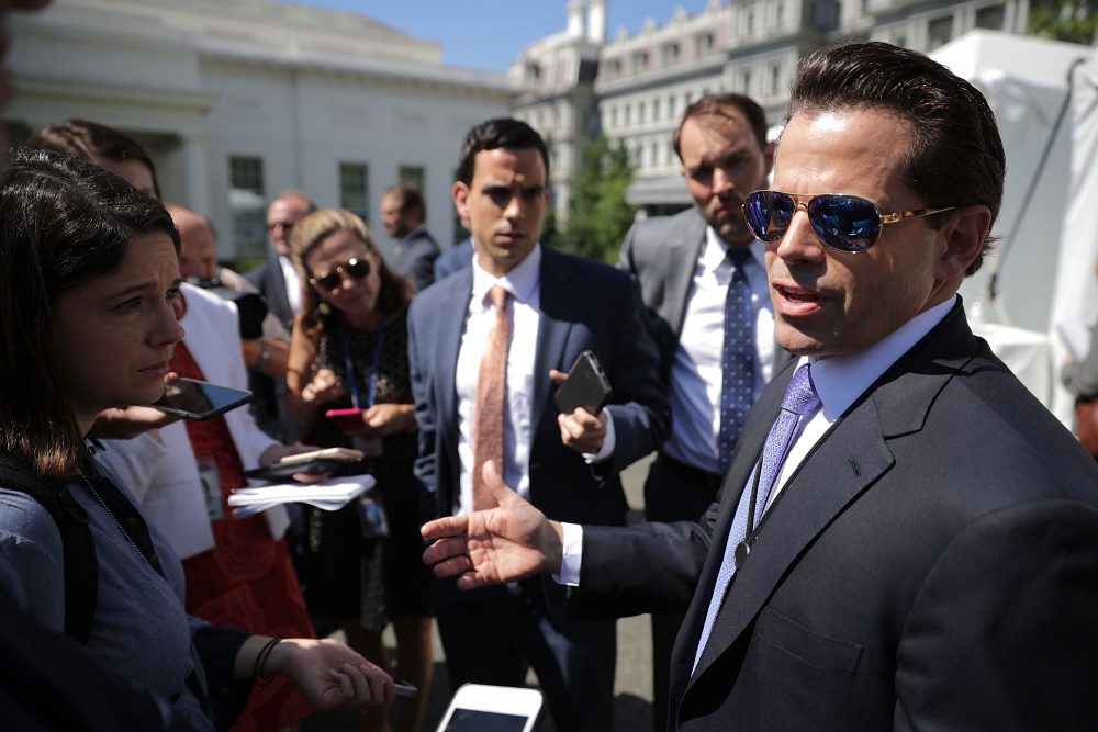 Former White House communications director Anthony Scaramucci talks with reporters during &quot;Regional Media Day&quot; at the White House July 25, 2017 in Washington. (Chip Somodevilla/Getty Images)