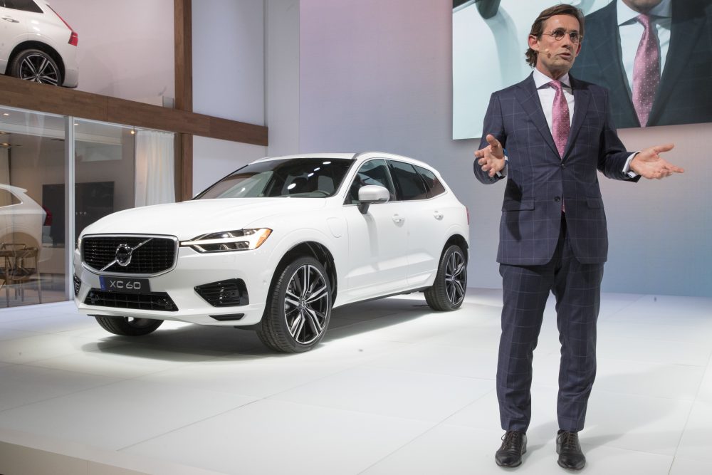 Lex Kerssemakers, president and CEO of Volvo Cars of America, introduces the Volvo XC60 during a media preview at the New York International Auto Show, at the Jacob Javits Center in New York, on April 12, 2017. (Mary Altaffer/AP)