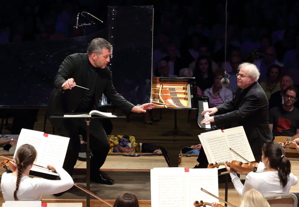 Thomas Adès and Emanuel Ax performing the &quot;Emperor&quot; Concerto Saturday night. (Courtesy of Hilary Scott)