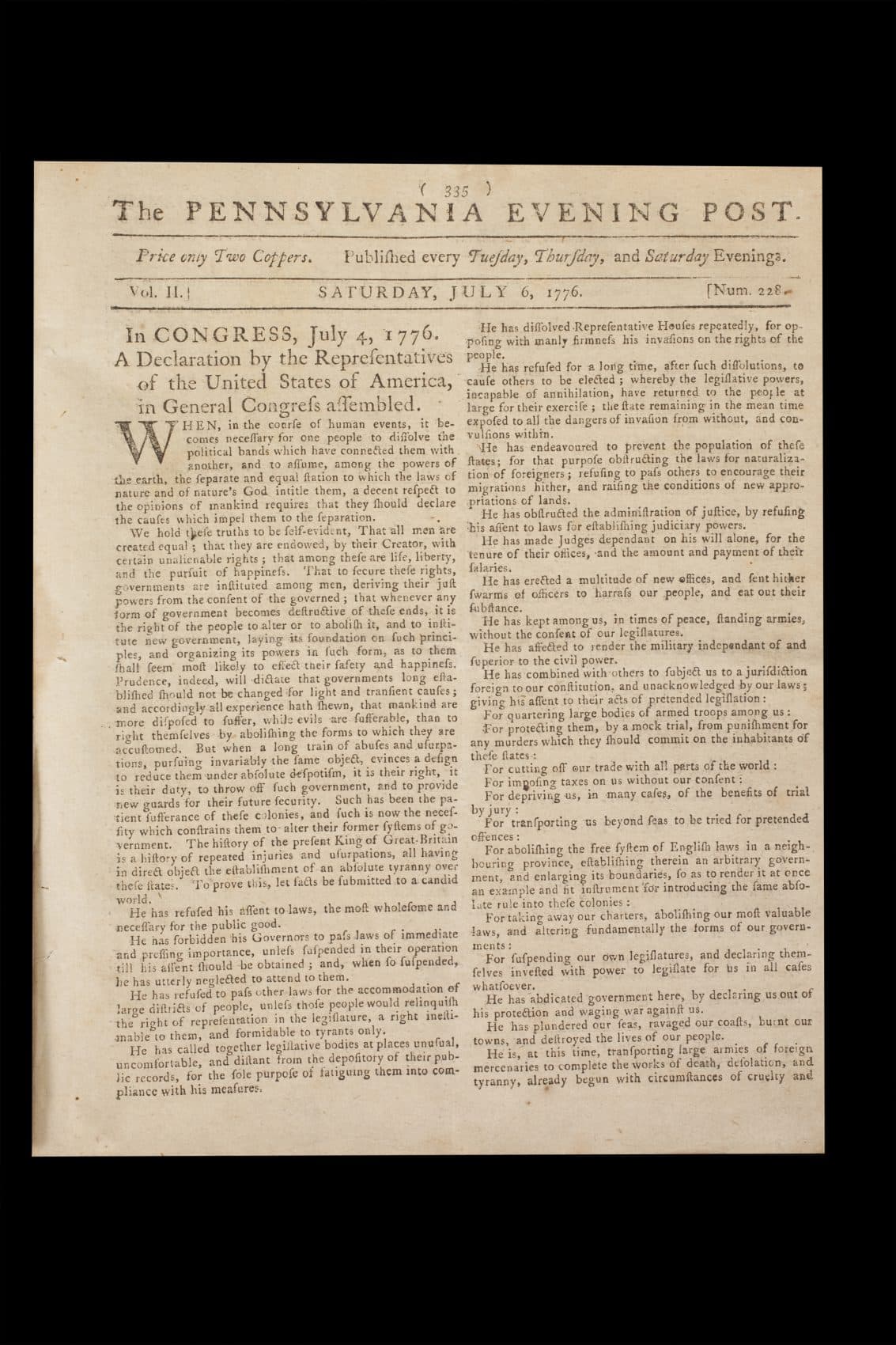 The first newspaper printing of the newly adopted Declaration of Independence. (Lisa J. Godfrey)