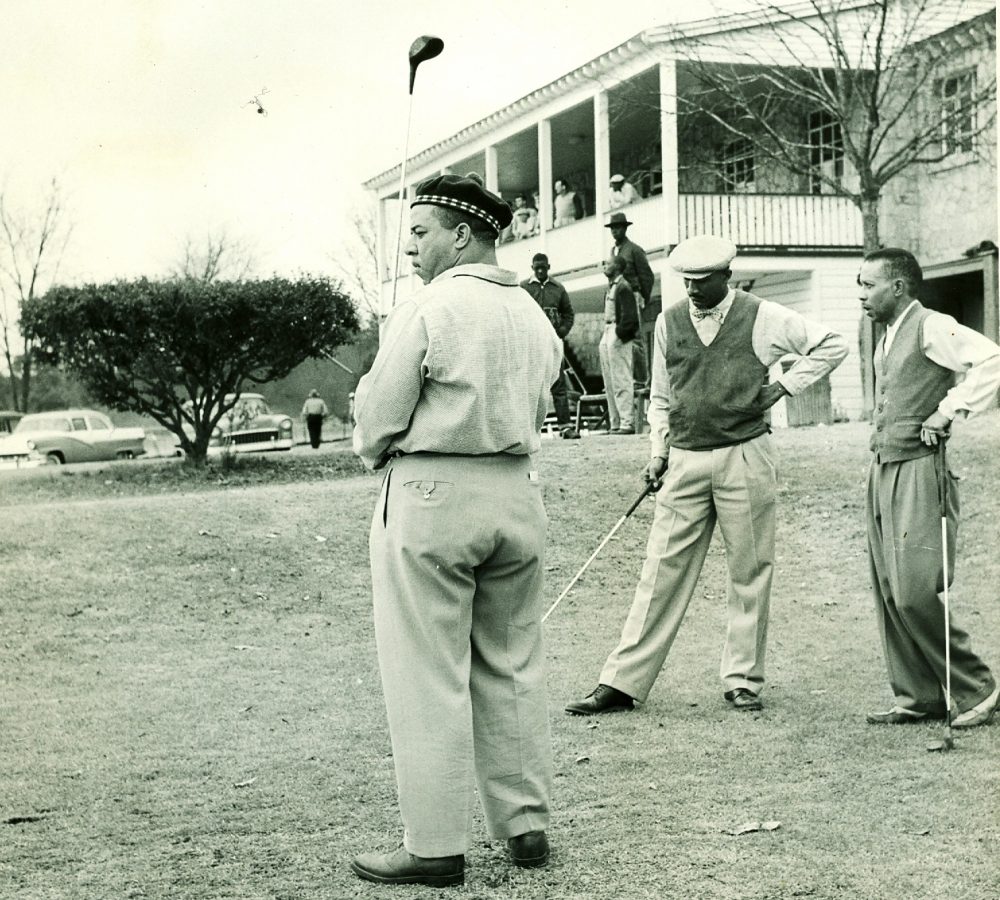 The first day of play for Tup Holmes, Charles Bell and Oliver Wendell Holmes at North Fulton Golf Course on Dec. 24, 1955. (Courtesy The Holmes Family Archive)