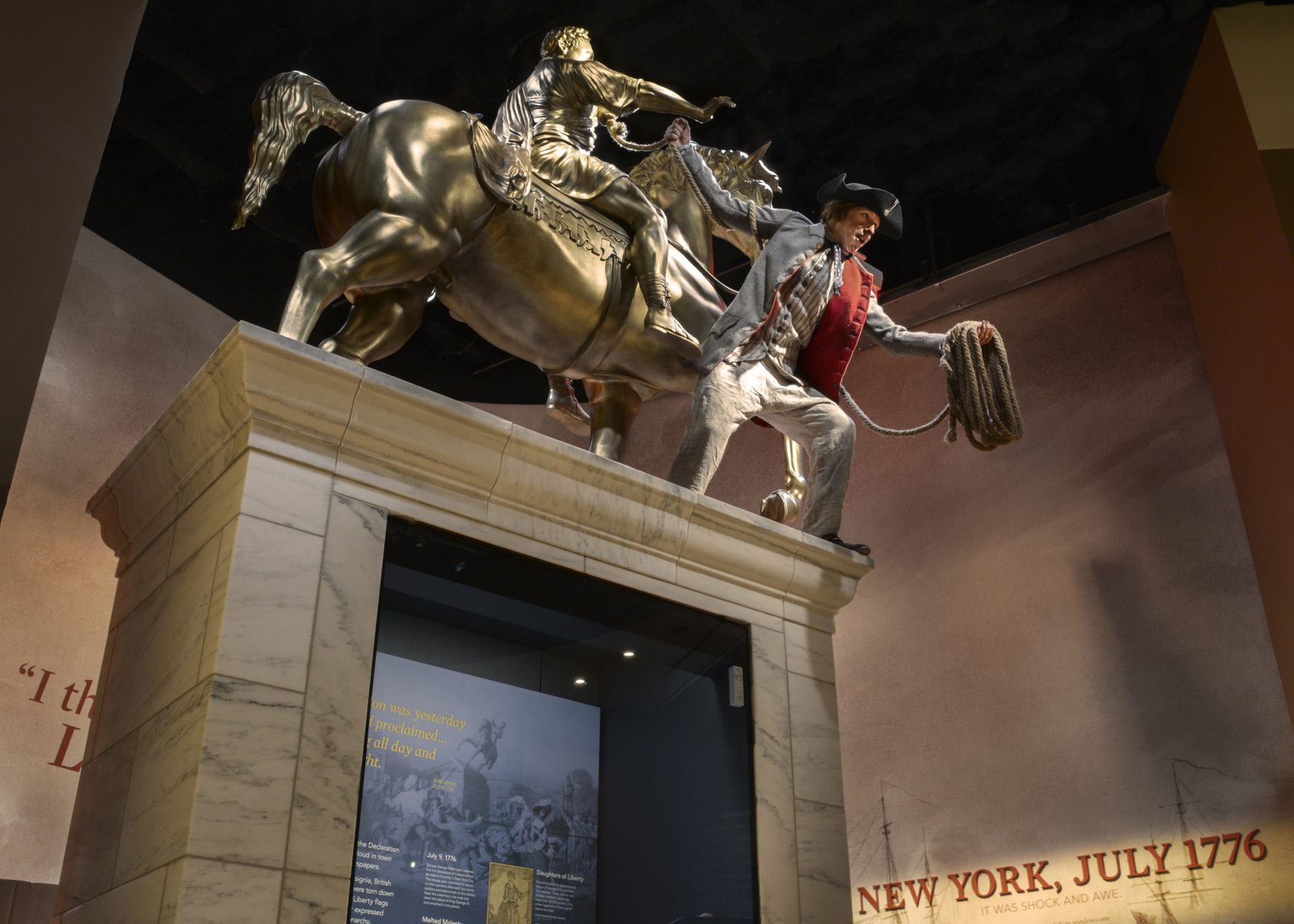 A statue of King George III and a sailor. (Courtesy of the Museum of the American Revolution)