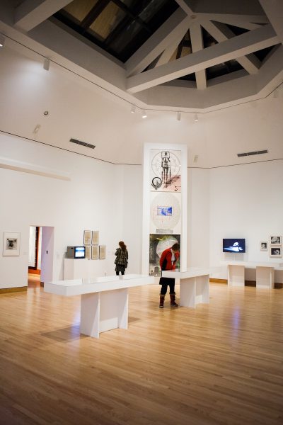 A photo of Robert Rauschenberg's &quot;Autobiography&quot; installation, including the title three-panel work in the rear of the Williams Museum College of Art exhibit. (Courtesy Julia Sabot)