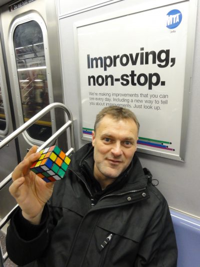 Ron van Bruchem practices cubing on the subway (Courtesy Ron van Bruchem)