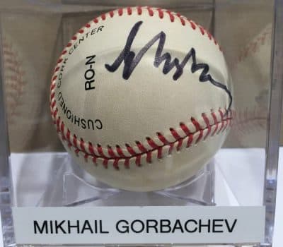 A baseball signed by Mikhail Gorbachev. (Courtesy Randy Kaplan)